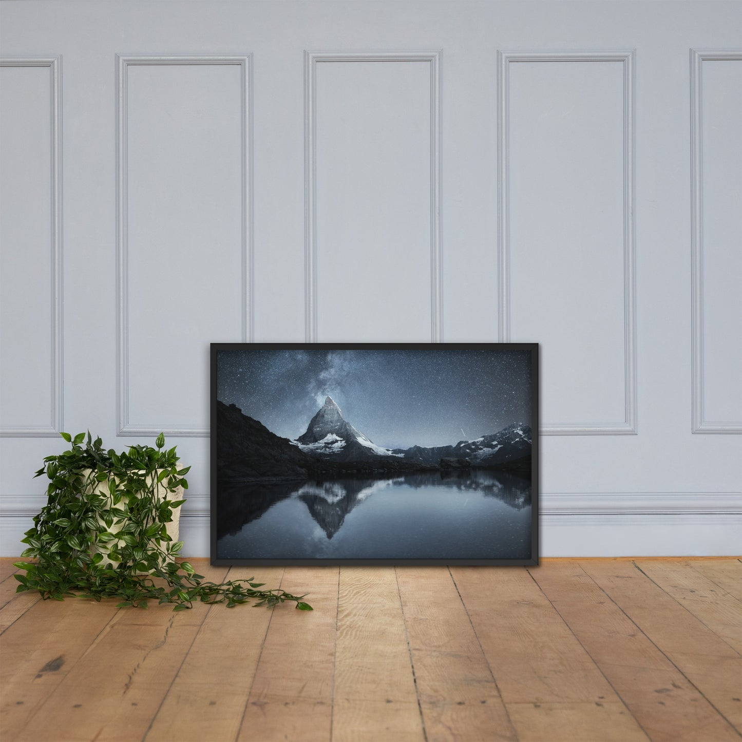 Framed Matterhorn Swiss Landscape at night time - photo paper poster