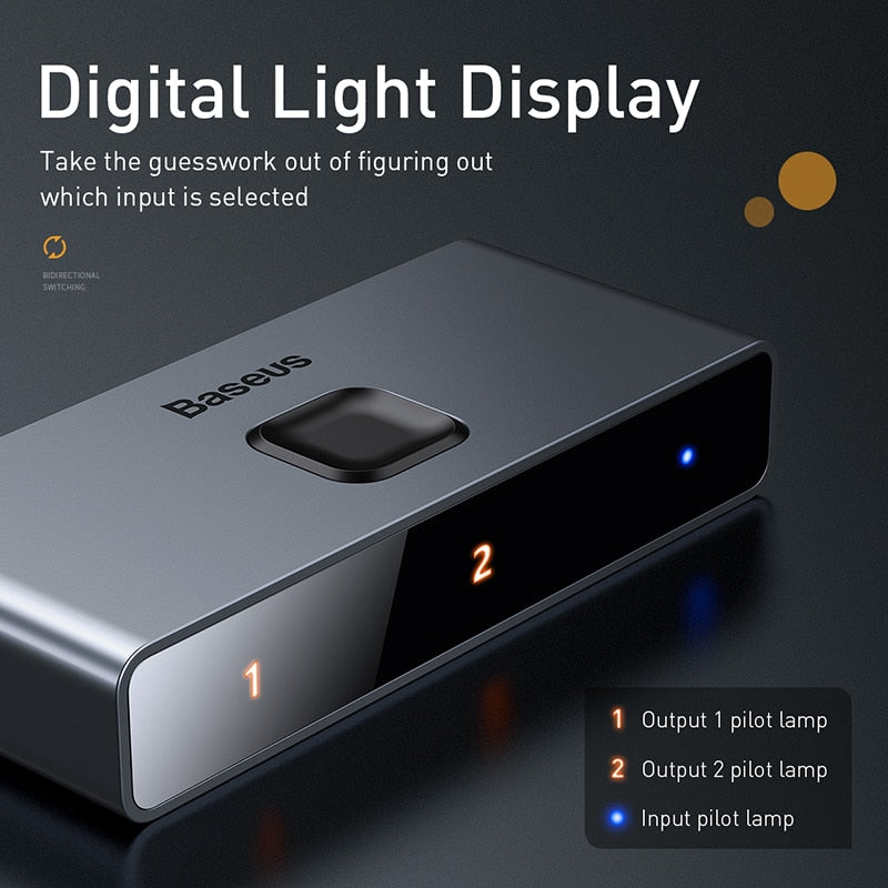 4K HD Switch HDMI-compatible Adapter for Xiaomi Mi Box and other Devices - 1x2/2x1 Switch - CE,FCC certified - Space Gray