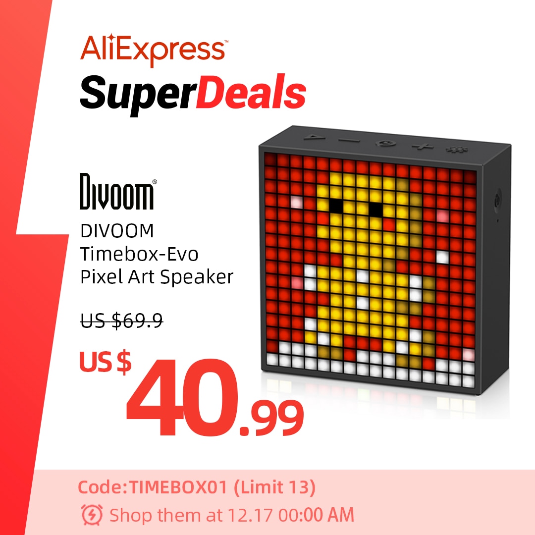 Divoom Timebox Evo Bluetooth Portable Speaker with Clock, Alarm, Pixel Art LED Display - Hi-Res Sound, Extra Bass Mode, Built-in Mic - CE,FCC certified