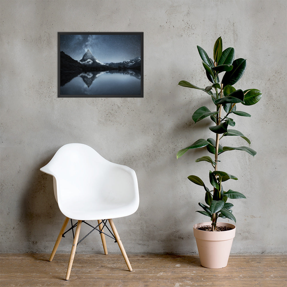 Framed Matterhorn Swiss Landscape at night time - photo paper poster