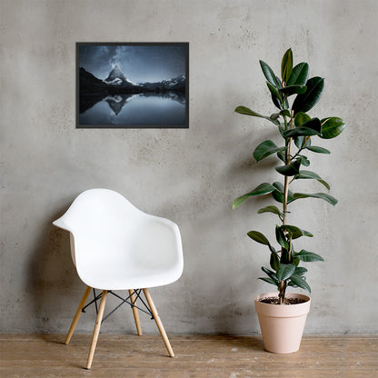 Framed Matterhorn Swiss Landscape at night time - photo paper poster