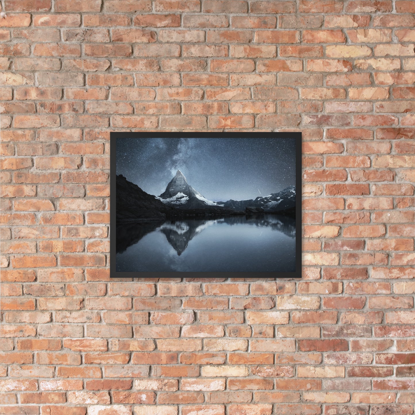 Framed Matterhorn Swiss Landscape at night time - photo paper poster