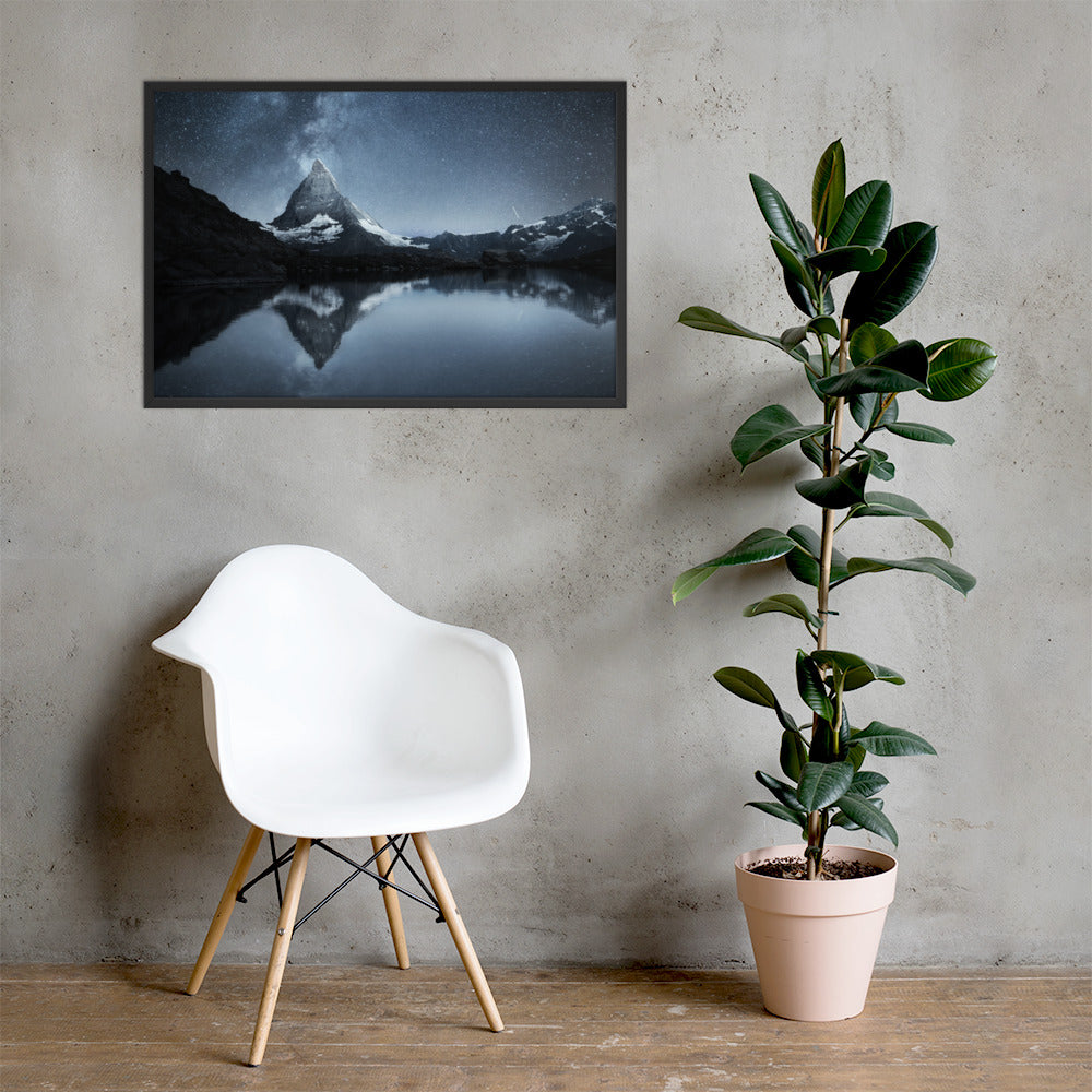 Framed Matterhorn Swiss Landscape at night time - photo paper poster