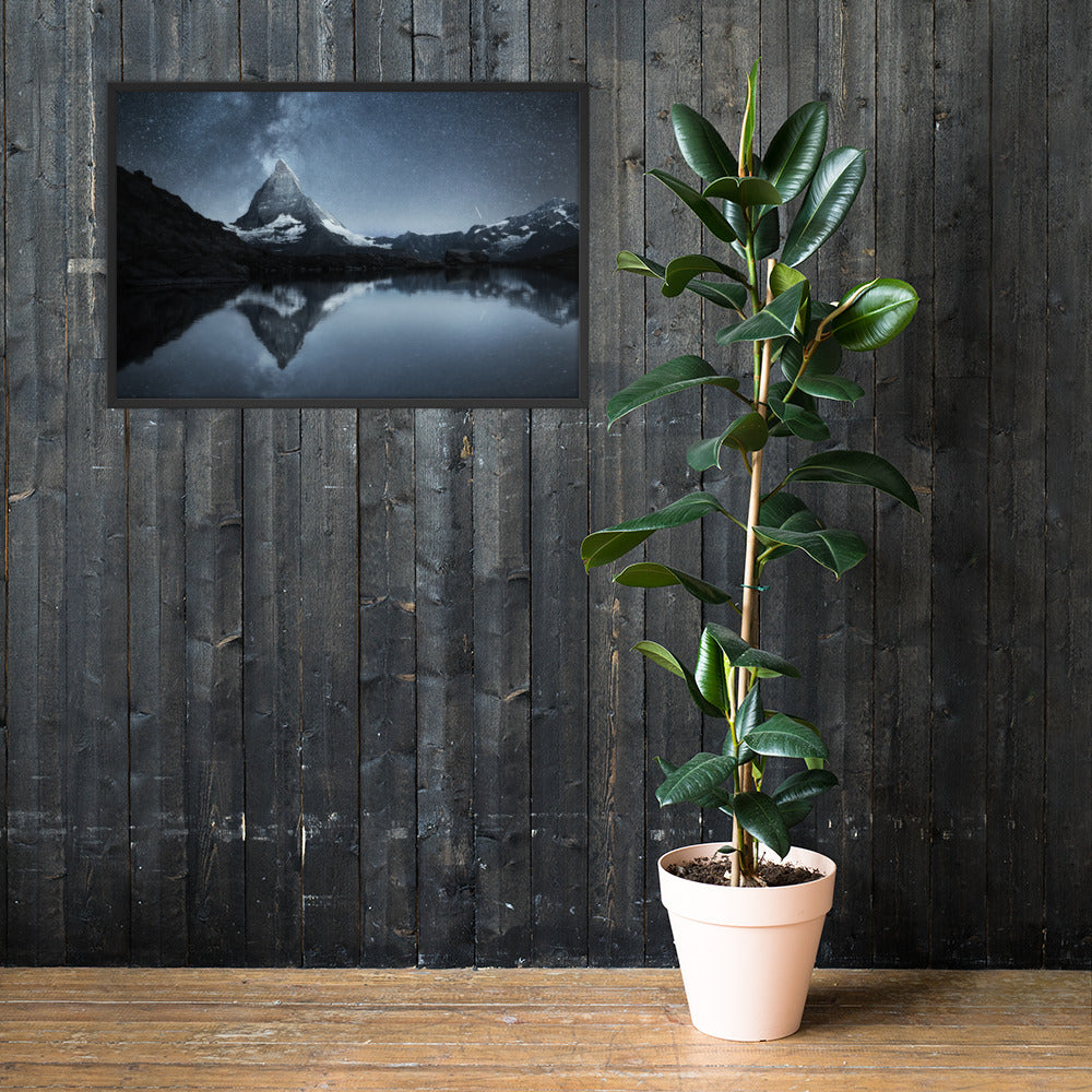 Framed Matterhorn Swiss Landscape at night time - photo paper poster