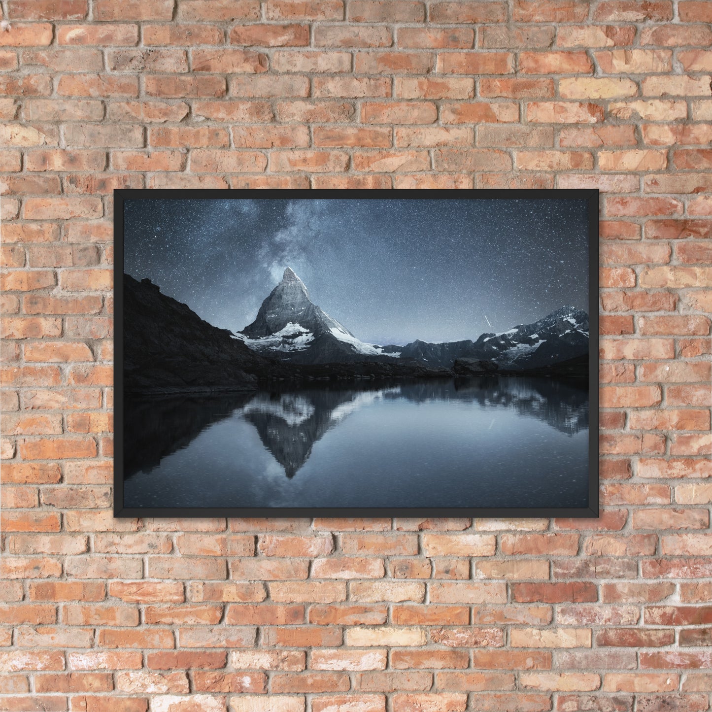 Framed Matterhorn Swiss Landscape at night time - photo paper poster